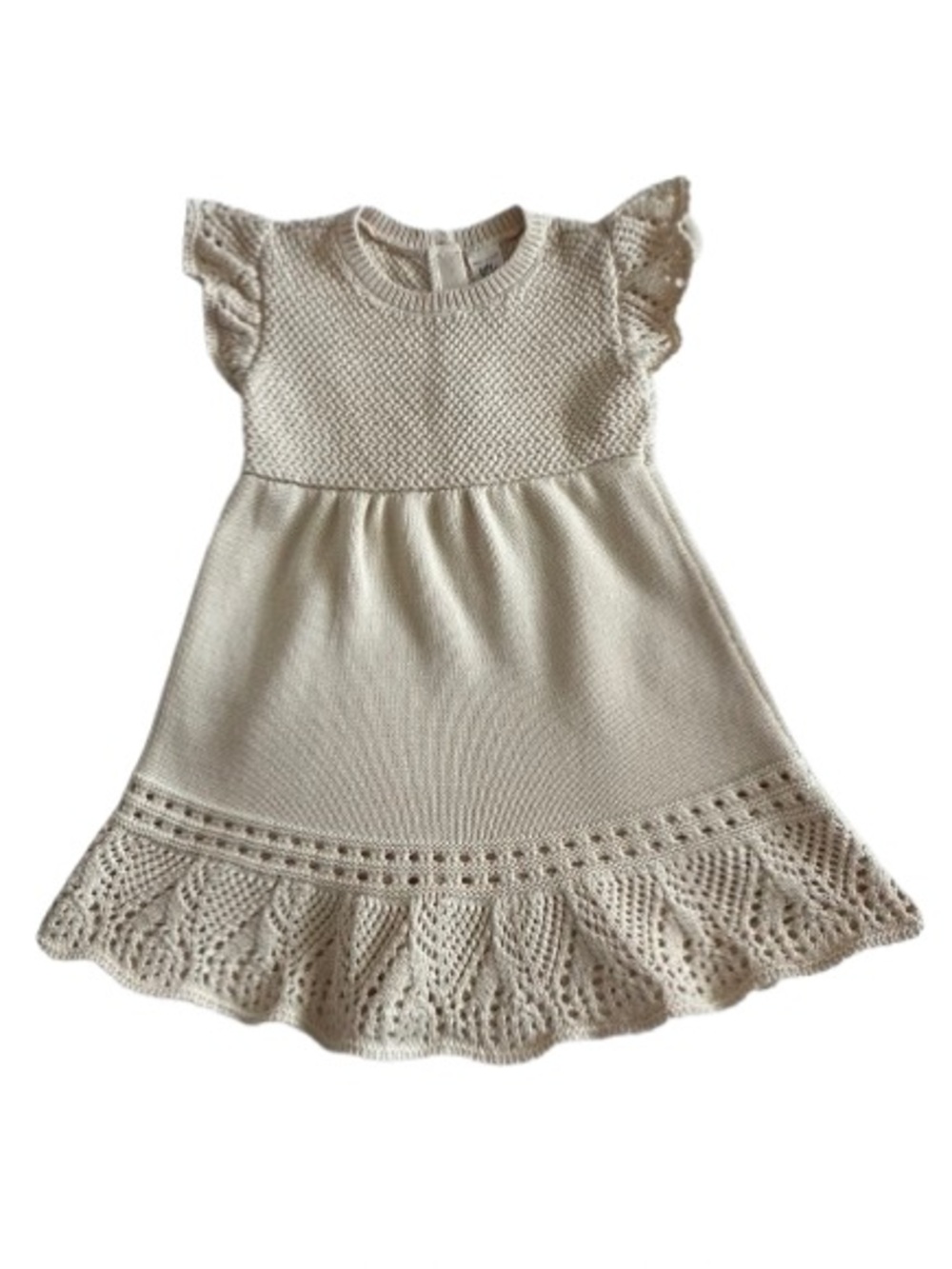 Baby Bgosh Baby Girl 24M Tan Cream Knit Flutter-Short Sleeve Cotton Casual Dress